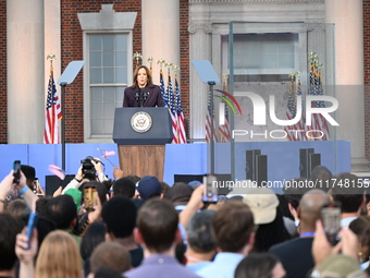 Vice President of the United States Kamala Harris delivers remarks in a concession speech at Howard University, conceding the 2024 president...