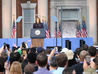 Vice President of the United States Kamala Harris delivers remarks in a concession speech at Howard University, conceding the 2024 president...