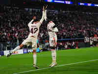 Jamal Musiala of Bayern Munich  celebrates the teams first goal during the Champions League Round 4 match between Bayern Munich v Benfica at...