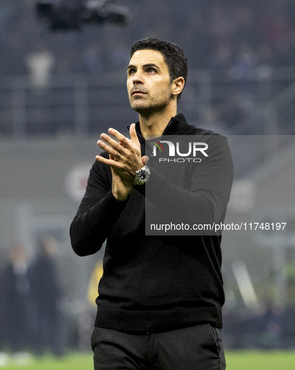 Mikel Arteta participates in the UEFA Champions League 2024/25 match between FC Internazionale and FC Arsenal in Milano, Italy, on November...