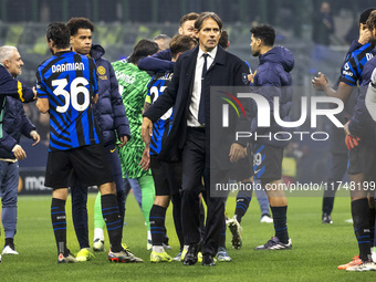 Simone Inzaghi participates in the UEFA Champions League 2024/25 match between FC Internazionale and FC Arsenal in Milano, Italy, on Novembe...