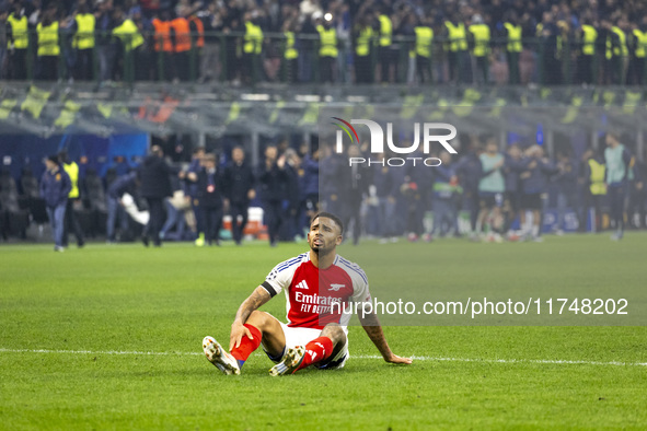 Ethan Nwaneri plays during the UEFA Champions League 2024/25 match between FC Internazionale and FC Arsenal at Stadio Giuseppe Meazza in Mil...