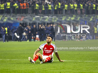 Ethan Nwaneri plays during the UEFA Champions League 2024/25 match between FC Internazionale and FC Arsenal at Stadio Giuseppe Meazza in Mil...