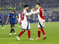 Ethan Nwaneri and Gabriel Martinelli play during the UEFA Champions League 2024/25 match between FC Internazionale and FC Arsenal in Milano,...