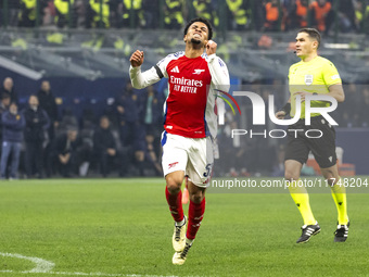 Ethan Nwaneri plays during the UEFA Champions League 2024/25 match between FC Internazionale and FC Arsenal in Milano, Italy, on November 6,...