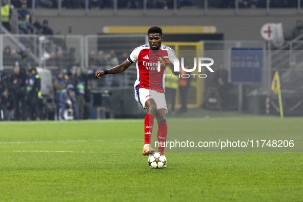 Thomas Partey plays during the UEFA Champions League 2024/25 match between FC Internazionale and FC Arsenal in Milano, Italy, on November 6,...