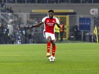 Thomas Partey plays during the UEFA Champions League 2024/25 match between FC Internazionale and FC Arsenal in Milano, Italy, on November 6,...