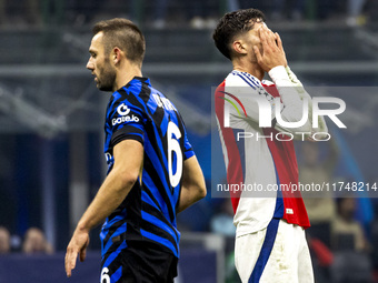 Gabriel Martinelli plays during the UEFA Champions League 2024/25 match between FC Internazionale and FC Arsenal at Stadio Giuseppe Meazza i...