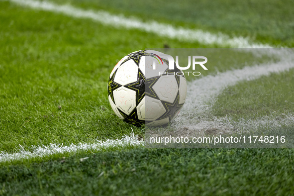 The official Champions League ball is on the pitch during the UEFA Champions League 2024/25 match between FC Internazionale and FC Arsenal i...