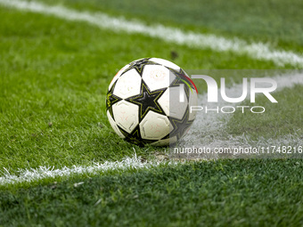 The official Champions League ball is on the pitch during the UEFA Champions League 2024/25 match between FC Internazionale and FC Arsenal i...