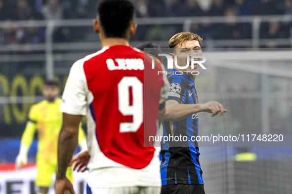 Nicolo Barella plays during the UEFA Champions League 2024/25 match between FC Internazionale and FC Arsenal in Milano, Italy, on November 6...