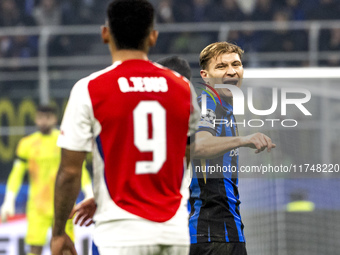 Nicolo Barella plays during the UEFA Champions League 2024/25 match between FC Internazionale and FC Arsenal in Milano, Italy, on November 6...