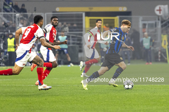 Nicolo Barella plays during the UEFA Champions League 2024/25 match between FC Internazionale and FC Arsenal in Milano, Italy, on November 6...