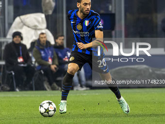 Hakan Calhanoglu plays during the UEFA Champions League 2024/25 match between FC Internazionale and FC Arsenal in Milano, Italy, on November...