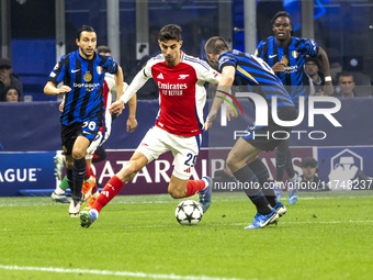 Kai Havertz plays during the UEFA Champions League 2024/25 match between FC Internazionale and FC Arsenal at Stadio Giuseppe Meazza in Milan...