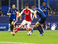 Kai Havertz plays during the UEFA Champions League 2024/25 match between FC Internazionale and FC Arsenal at Stadio Giuseppe Meazza in Milan...