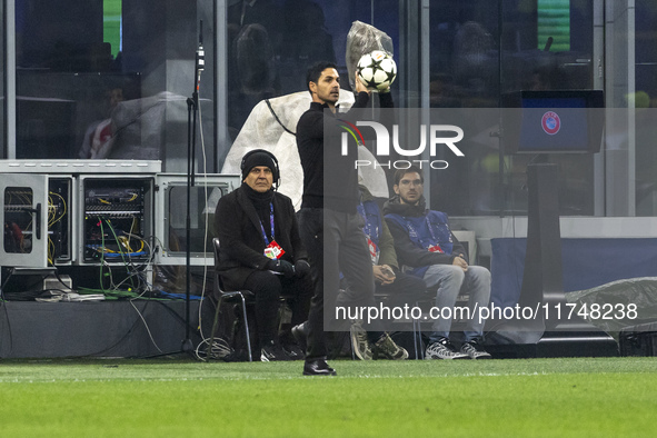 Mikel Arteta participates in the UEFA Champions League 2024/25 match between FC Internazionale and FC Arsenal in Milano, Italy, on November...