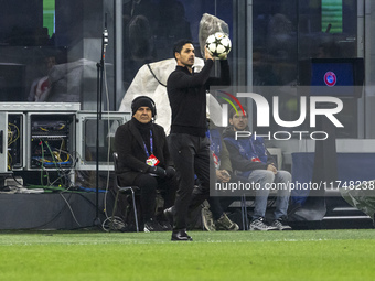 Mikel Arteta participates in the UEFA Champions League 2024/25 match between FC Internazionale and FC Arsenal in Milano, Italy, on November...