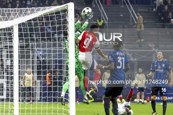 Yann Sommer and Gabriel Jesus are in action during the UEFA Champions League 2024/25 match between FC Internazionale and FC Arsenal in Milan...