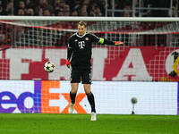 Manuel Neuer of Bayern Munich  controls the ball during the Champions League Round 4 match between Bayern Munich v Benfica at the Allianz ar...