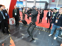 The world's first full-size humanoid robot ''Tiangong'', which can run like a human, performs at the China Pavilion of the 7th China Interna...