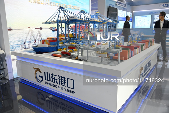 A model of Shandong port is displayed at the 7th China International Import Expo in Shanghai, China, on November 6, 2024. 