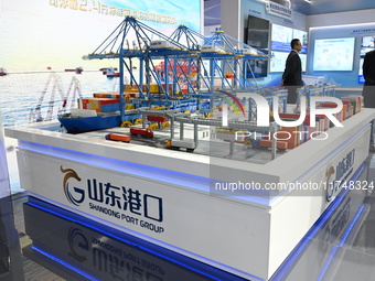 A model of Shandong port is displayed at the 7th China International Import Expo in Shanghai, China, on November 6, 2024. (