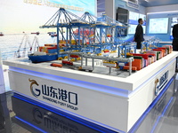 A model of Shandong port is displayed at the 7th China International Import Expo in Shanghai, China, on November 6, 2024. (