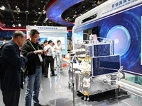 A 1:2 model of the Chang'e-6 probe is displayed at the China Pavilion at the 7th China International Import Expo in Shanghai, China, on Nove...