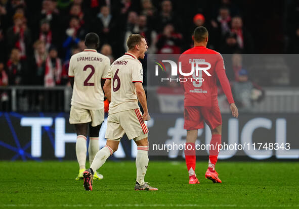 Joshua Kimmich of Bayern Munich  with post game celebration during the Champions League Round 4 match between Bayern Munich v Benfica at the...