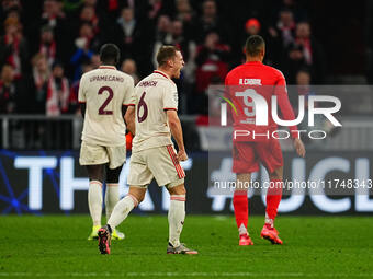 Joshua Kimmich of Bayern Munich  with post game celebration during the Champions League Round 4 match between Bayern Munich v Benfica at the...