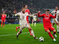 Konrad Laimer of Bayern Munich  controls the ball during the Champions League Round 4 match between Bayern Munich v Benfica at the Allianz a...