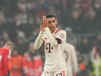 Jamal Musiala of Bayern Munich  gestures during the Champions League Round 4 match between Bayern Munich v Benfica at the Allianz arena, Mun...