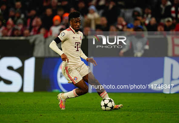 Kingsley Coman of Bayern Munich  controls the ball during the Champions League Round 4 match between Bayern Munich v Benfica at the Allianz...