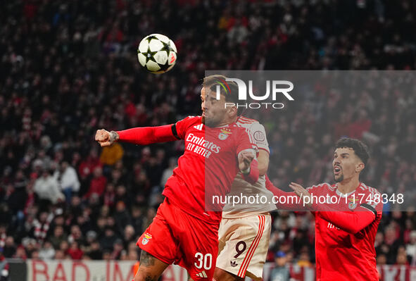 Nicolás Otamendi of Benfica  heads during the Champions League Round 4 match between Bayern Munich v Benfica at the Allianz arena, Munich, G...