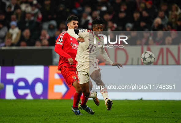 Kingsley Coman of Bayern Munich  controls the ball during the Champions League Round 4 match between Bayern Munich v Benfica at the Allianz...