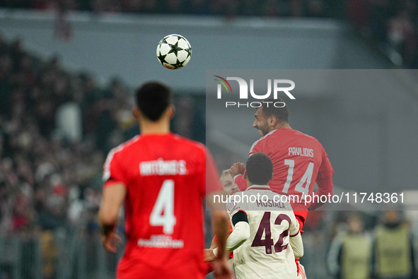 Vangelis Pavlidis of Benfica  heads during the Champions League Round 4 match between Bayern Munich v Benfica at the Allianz arena, Munich,...