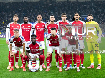 Arsenal line up during the UEFA Champions League 2024/25 League Phase MD4 match between FC Internazionale and Arsenal at Stadio San Siro on...