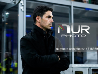 Mikel Arteta Head Coach of Arsenal looks on during the UEFA Champions League 2024/25 League Phase MD4 match between FC Internazionale and Ar...