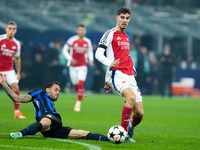 Kai Havertz of Arsenal and Hakan Calhanoglu of FC Internazionale compete for the ball during the UEFA Champions League 2024/25 League Phase...