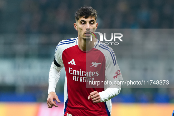 Kai Havertz of Arsenal looks on during the UEFA Champions League 2024/25 League Phase MD4 match between FC Internazionale and Arsenal at Sta...