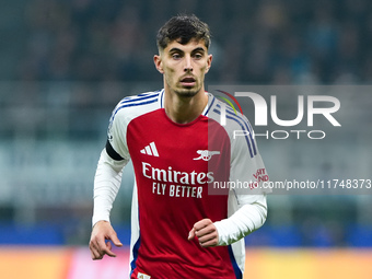 Kai Havertz of Arsenal looks on during the UEFA Champions League 2024/25 League Phase MD4 match between FC Internazionale and Arsenal at Sta...