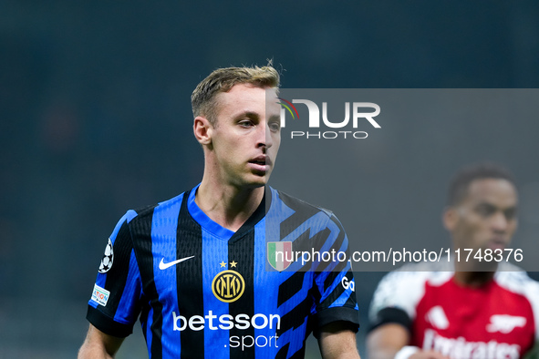 Davide Frattesi of FC Internazionale looks on during the UEFA Champions League 2024/25 League Phase MD4 match between FC Internazionale and...