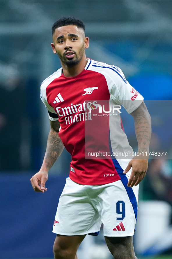 Gabriel Jesus of Arsenal looks on during the UEFA Champions League 2024/25 League Phase MD4 match between FC Internazionale and Arsenal at S...