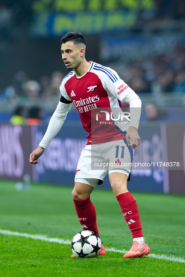 Gabriel Martinelli of Arsenal during the UEFA Champions League 2024/25 League Phase MD4 match between FC Internazionale and Arsenal at Stadi...