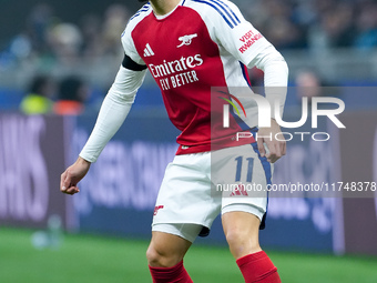 Gabriel Martinelli of Arsenal during the UEFA Champions League 2024/25 League Phase MD4 match between FC Internazionale and Arsenal at Stadi...