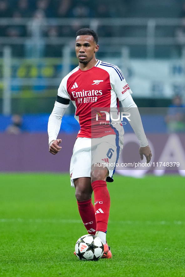 Gabriel of Arsenal during the UEFA Champions League 2024/25 League Phase MD4 match between FC Internazionale and Arsenal at Stadio San Siro...