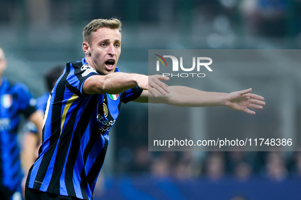 Davide Frattesi of FC Internazionale reacts during the UEFA Champions League 2024/25 League Phase MD4 match between FC Internazionale and Ar...