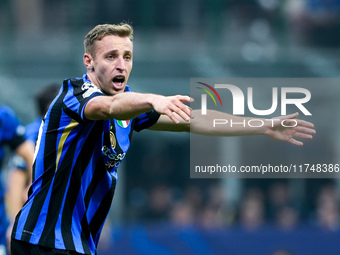 Davide Frattesi of FC Internazionale reacts during the UEFA Champions League 2024/25 League Phase MD4 match between FC Internazionale and Ar...