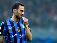 Hakan Calhanoglu of FC Internazionale gestures during the UEFA Champions League 2024/25 League Phase MD4 match between FC Internazionale and...